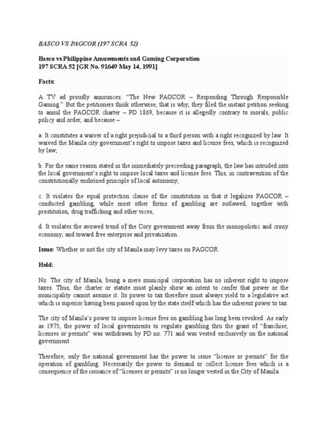 basco vs pagcor|Legal Notes from the Underdog: Basco v. PAGCOR.